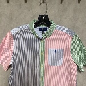 Ralph Lauren Shirt‎ Boy's L (14-16) Hickory Striped Seersucker Button Up Casual